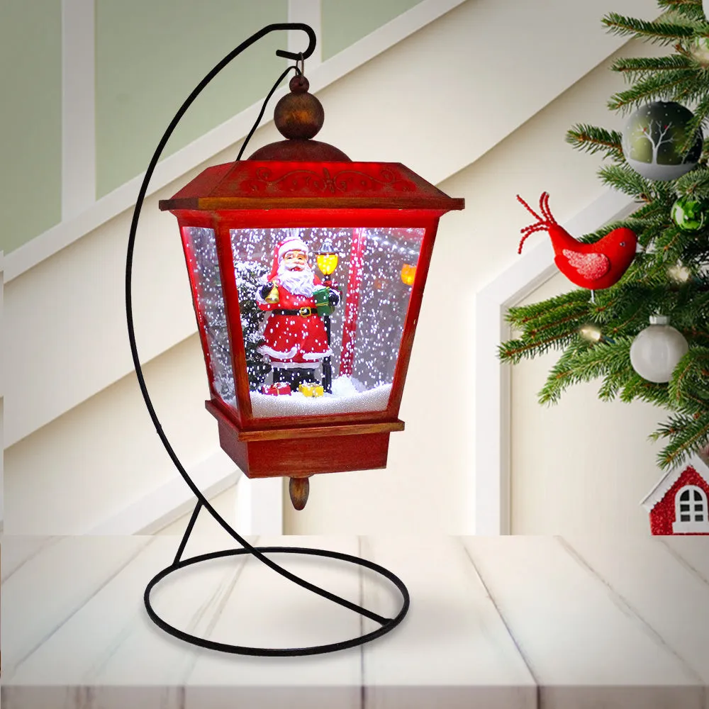 Musical Christmas Snowing Red Lamp with Santa Village Scene