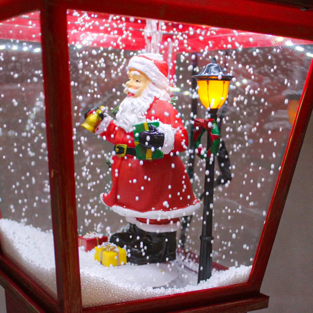 Musical Christmas Snowing Red Lamp with Santa Village Scene