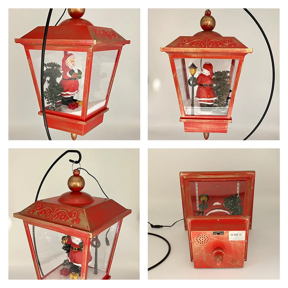 Musical Christmas Snowing Red Lamp with Santa Village Scene