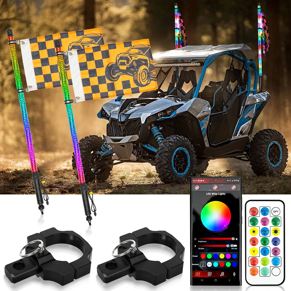 New 3.8FT LED RGB Whip Lights with Turn Signal & Brake Light, Bluetooth APP/ Remote Control