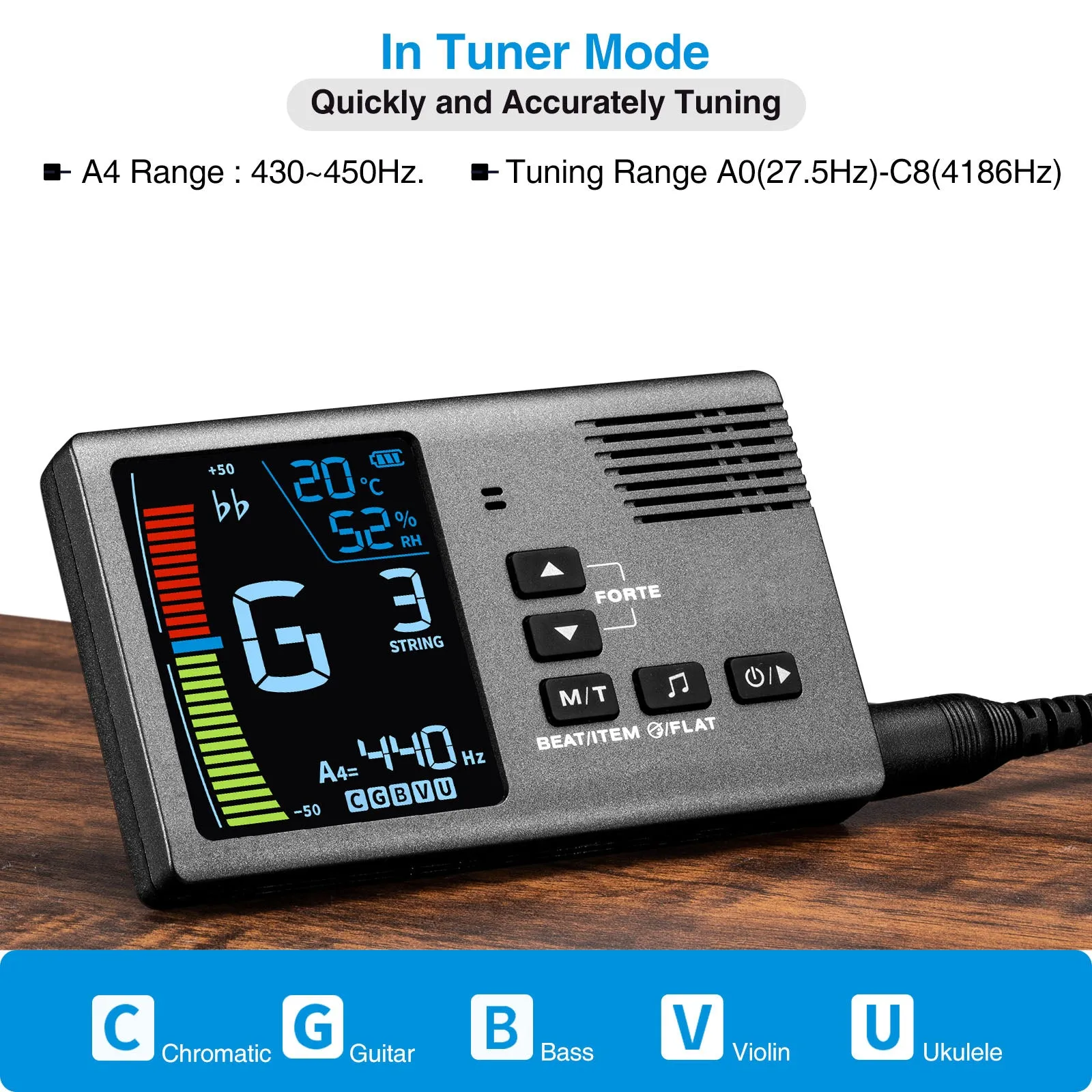 POGOLAB 5 in 1 Digital Metronome Tuner Temperature Humidity w/ Clip Pickup Guitar Bass