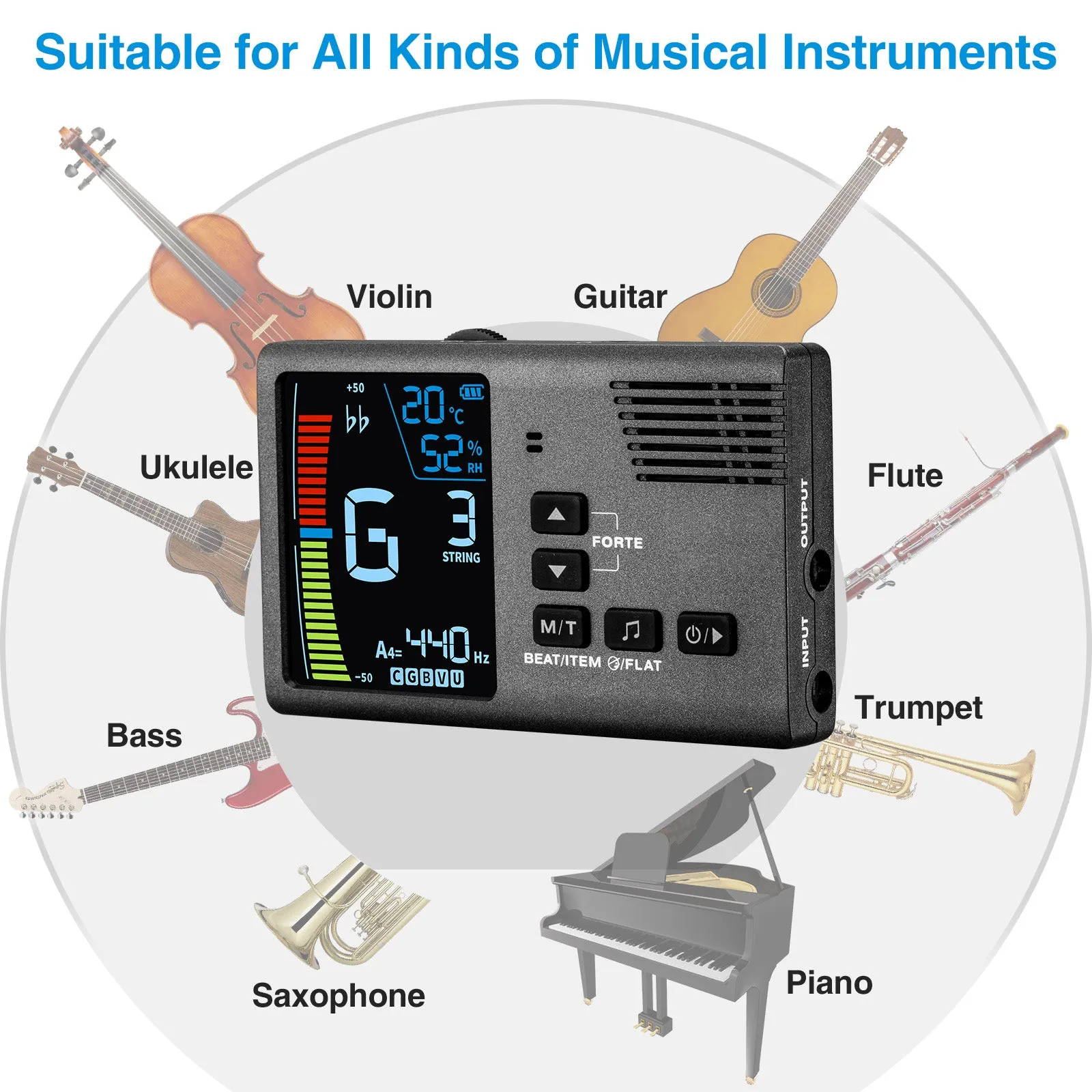 POGOLAB 5 in 1 Digital Metronome Tuner Temperature Humidity w/ Clip Pickup Guitar Bass