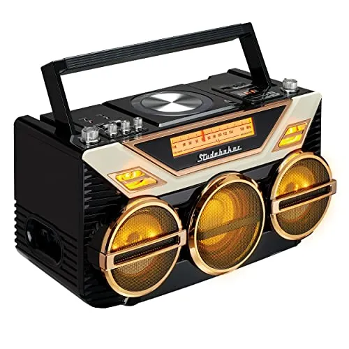 Retro Studebaker BOOMBOX with CD, FM Radio, Bluetooth & 15W Subwoofer for High Power Bass