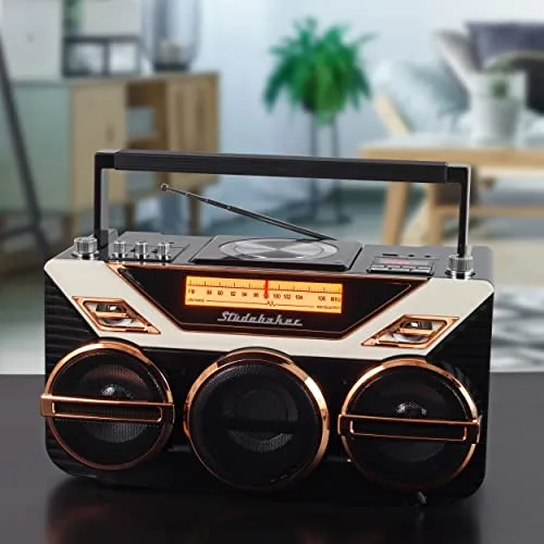 Retro Studebaker BOOMBOX with CD, FM Radio, Bluetooth & 15W Subwoofer for High Power Bass