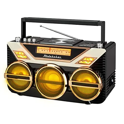 Retro Studebaker BOOMBOX with CD, FM Radio, Bluetooth & 15W Subwoofer for High Power Bass