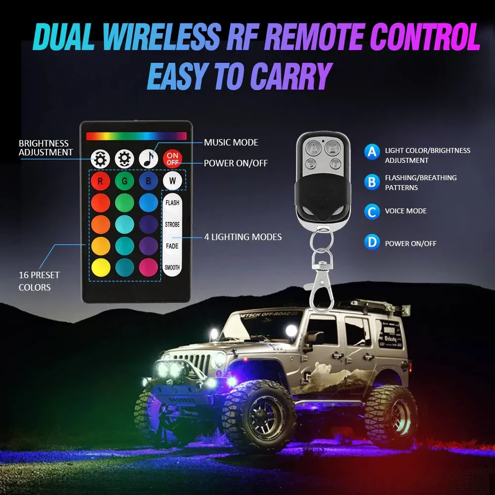 RGBW LED Rock Lights Kit With Bluetooth App & Wireless Remote Control, Multicolor Neon Underglow Lights