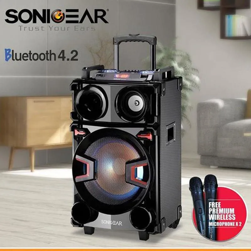 SonicGear Bluetooth Powerful Portable Speaker (Free Wireless Mic x 2)